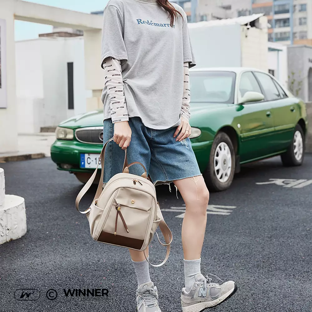 WINNER Tas Ransel Kecil Nylon Anti-Air Backpack Korean Style (T14-015-6139) - Khaki