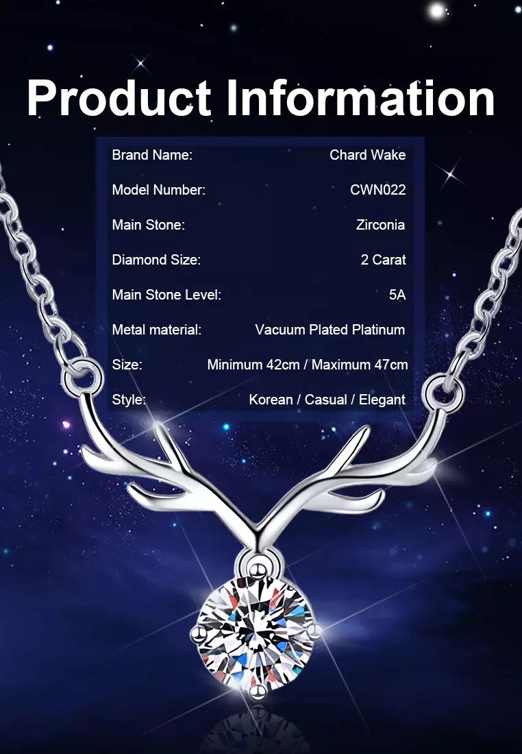 Kalung Wanita Original Berlian 2 Karat Dilapisi Platinum Fashion Cewek Necklaces silver color