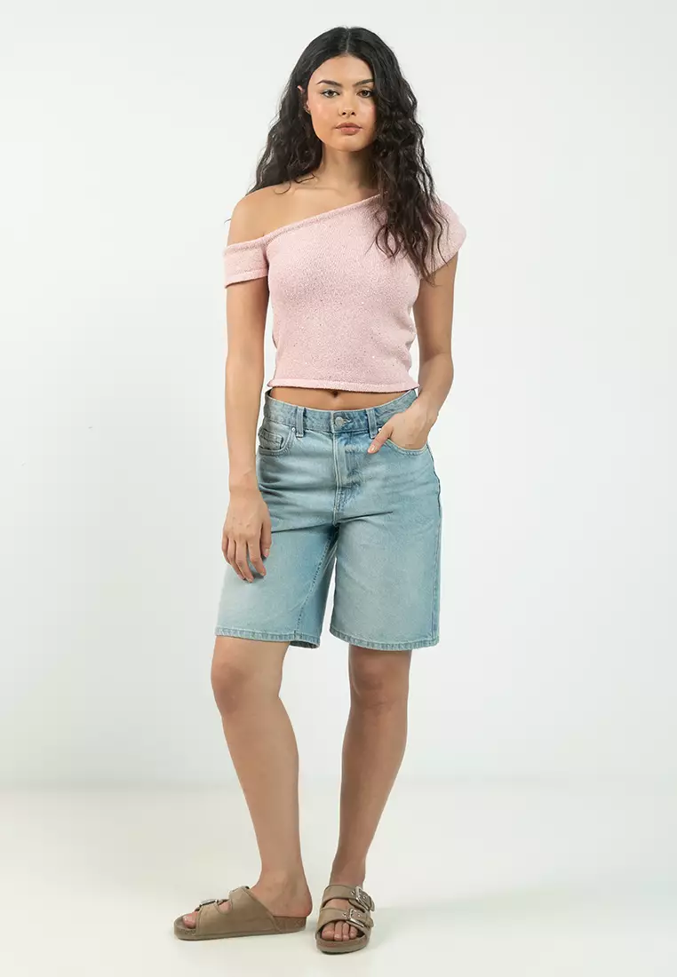 Textured Asym Neck Knit Top