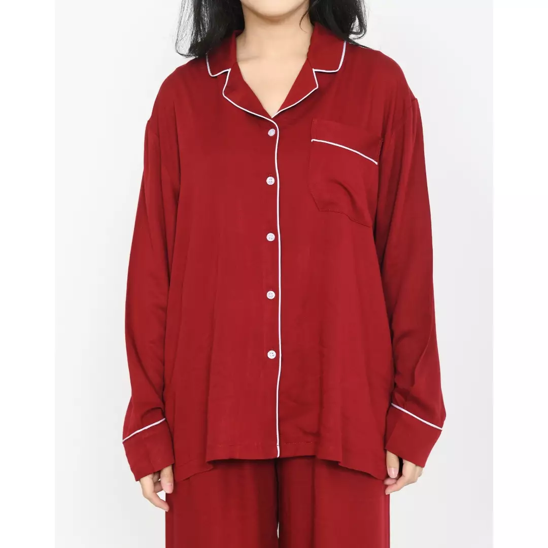 Piyama Serena Set MERAH - Setelan Baju Tidur Lengan Panjang Wanita Katun
