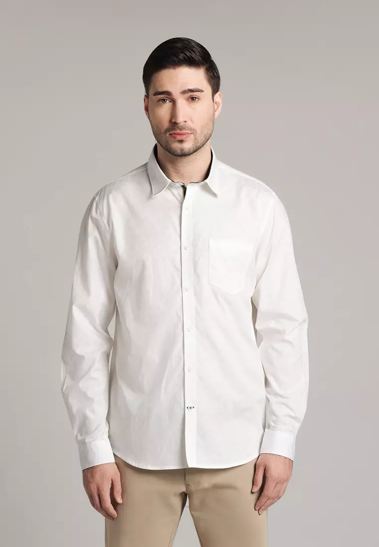 MOC - Kemeja Polos Pria Lengan Panjang Brandon - White
