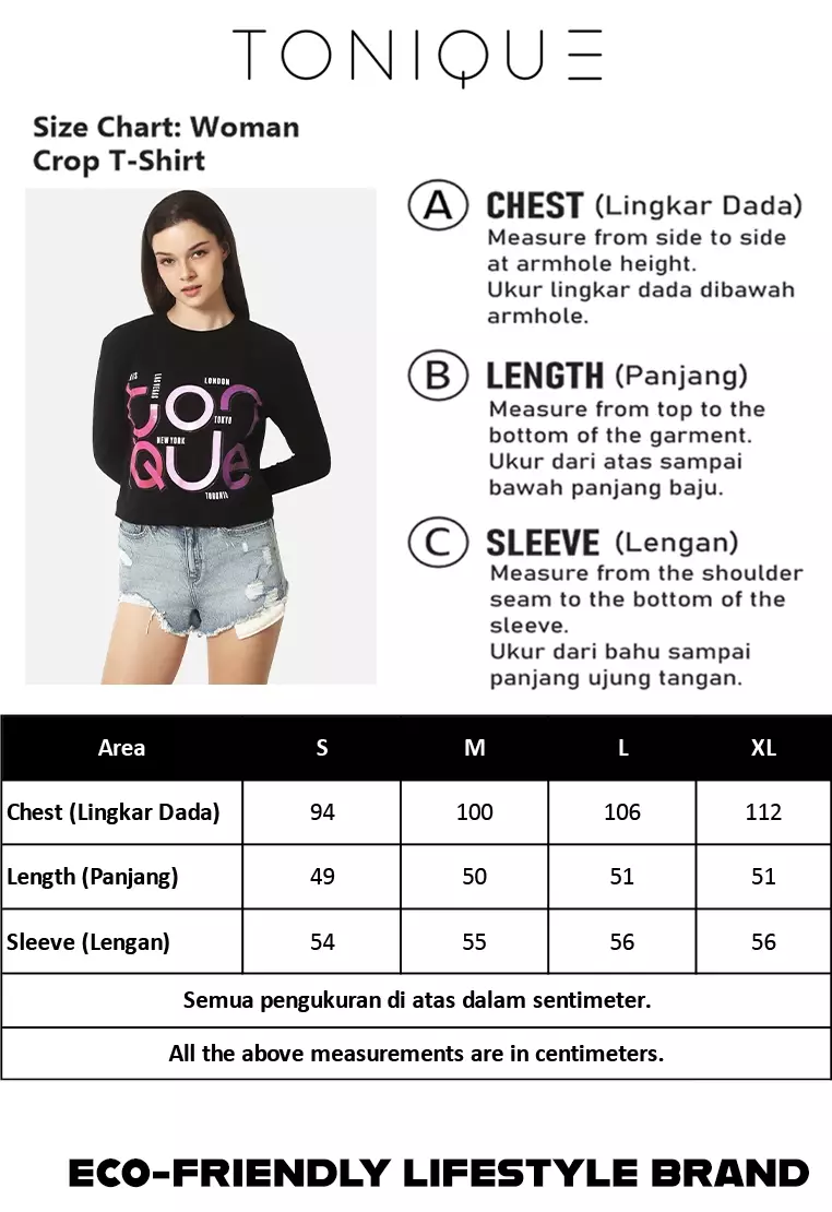 TONIQUE Kaos Crop Lengan Panjang Katun Combed Wanita Hitam GABRIELLA Regular Fit Long Sleeve Cotton Combed Crop Top