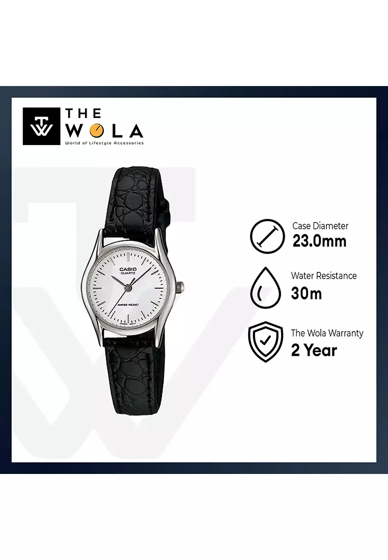 Women Analog Watch LTP-1094E-7BR Black Leather Strap