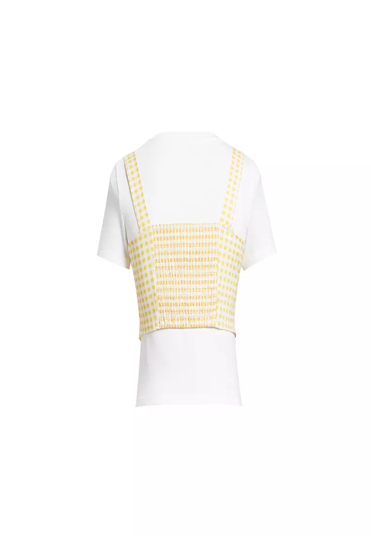 Round Neck Tee with Checkered Tank Top