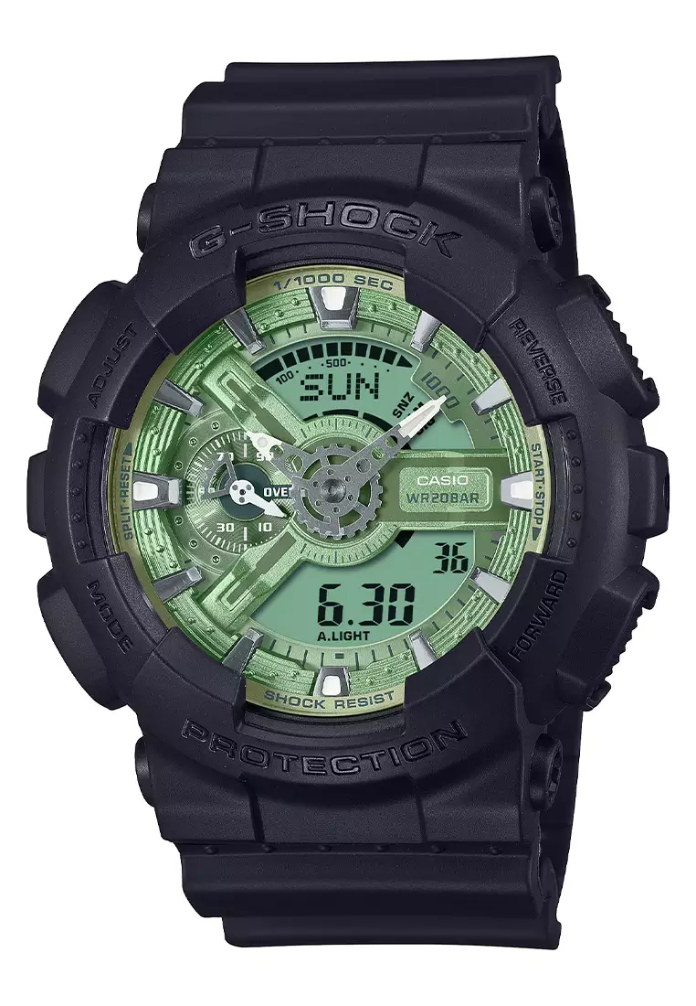 Jam Tangan Analog Digital Pria Casio G-Shock GA-110CD-1A3 - Green Dial - Black Resin Strap