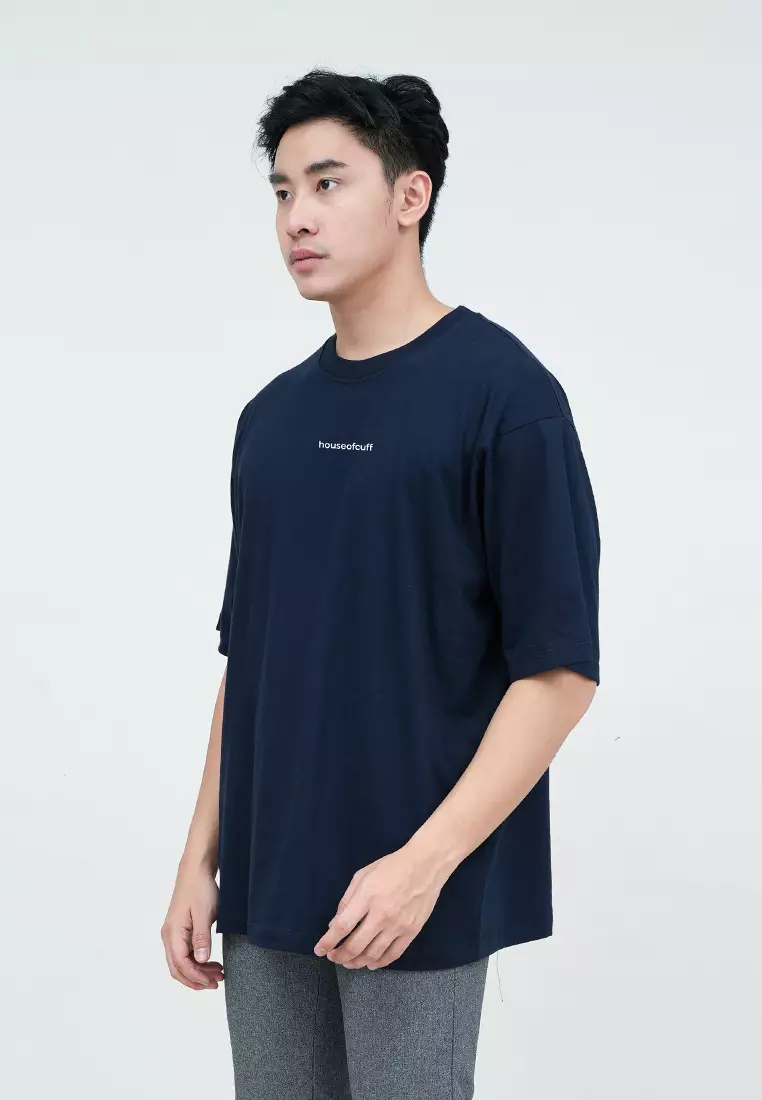 Houseofcuff Kaos Oversized T-shirt Pria Unisex Tebal Oversize Navy