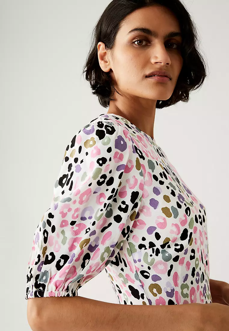 Printed Round Neck Mini Tea Dress