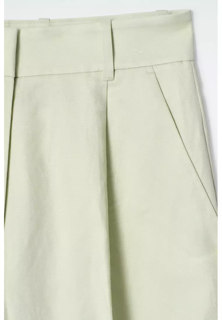 RELAXED LINEN-BLEND WIDE-LEG TROUSERS
