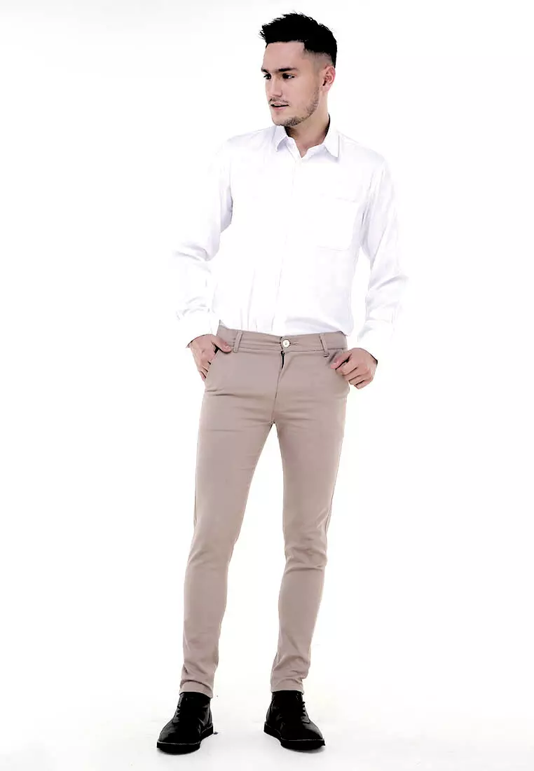 Locko Celana Panjang Chino Pria Polos Slim Fit Casual Long Pants Material Twill Sweding ORIGINAL - Mocca