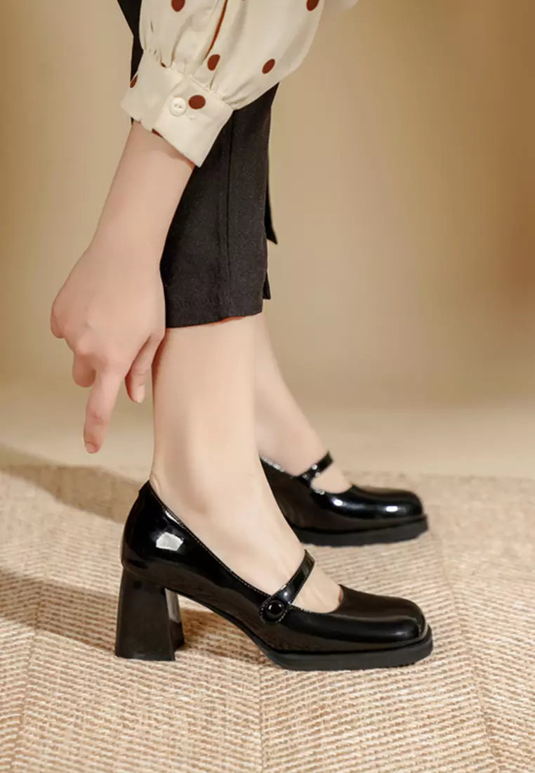 7CM Square Toe Patent Leather Mary Jane Shoes TE2156-1