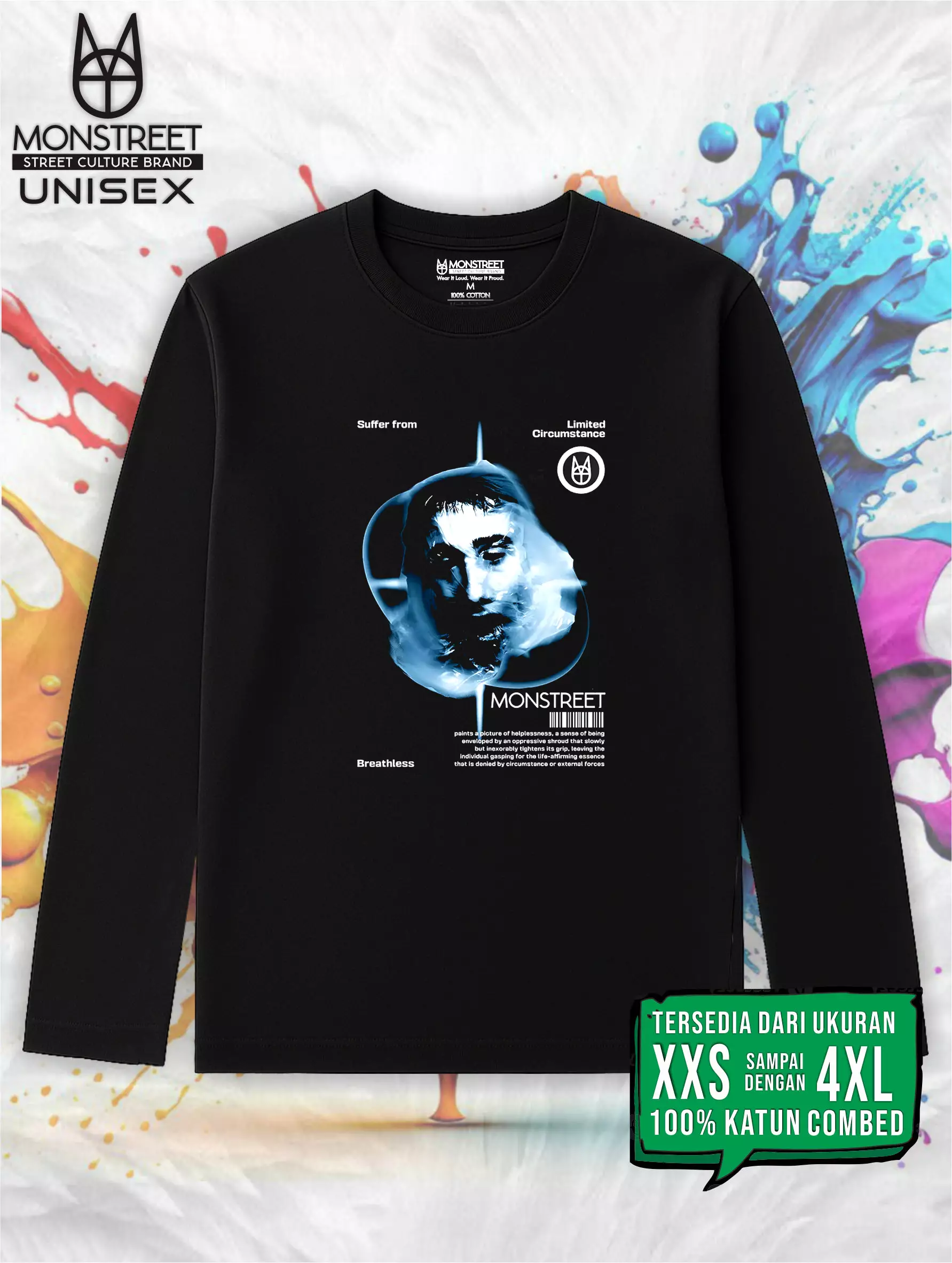 Monstreet Kaos Katun Combed 24S Grafis Reguler Fit Lengan Panjang Hitam Tshirt LUTR136 Cotton Combed 24S Graphic Tshirt Regular Fit Full Sleeve Black Tshirt