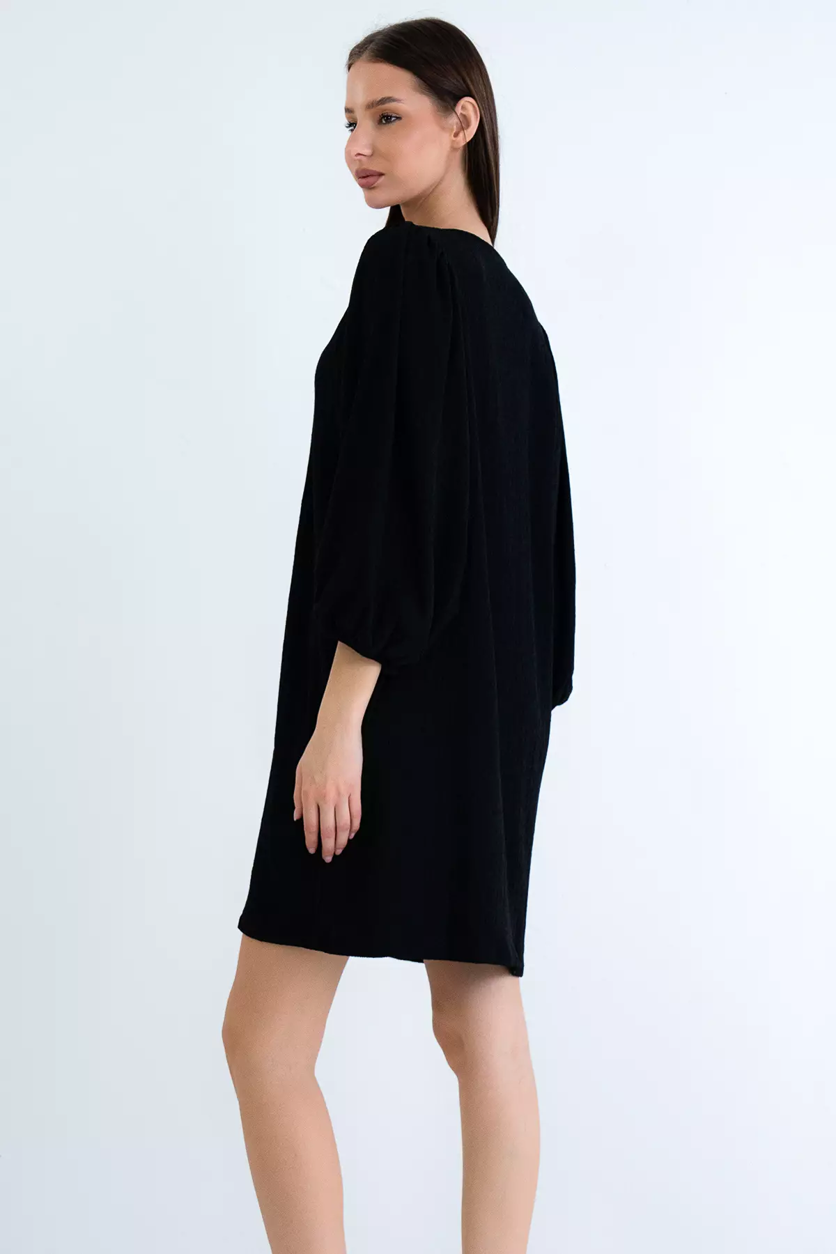 Black V-Neck Princess Sleeve Wrap Mini Dress Alc-X15160