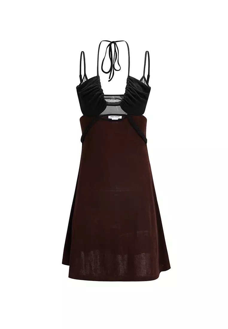 Buy Urban Revivo Spliced Sheer Mesh Cami Dress in Yellowish Brown