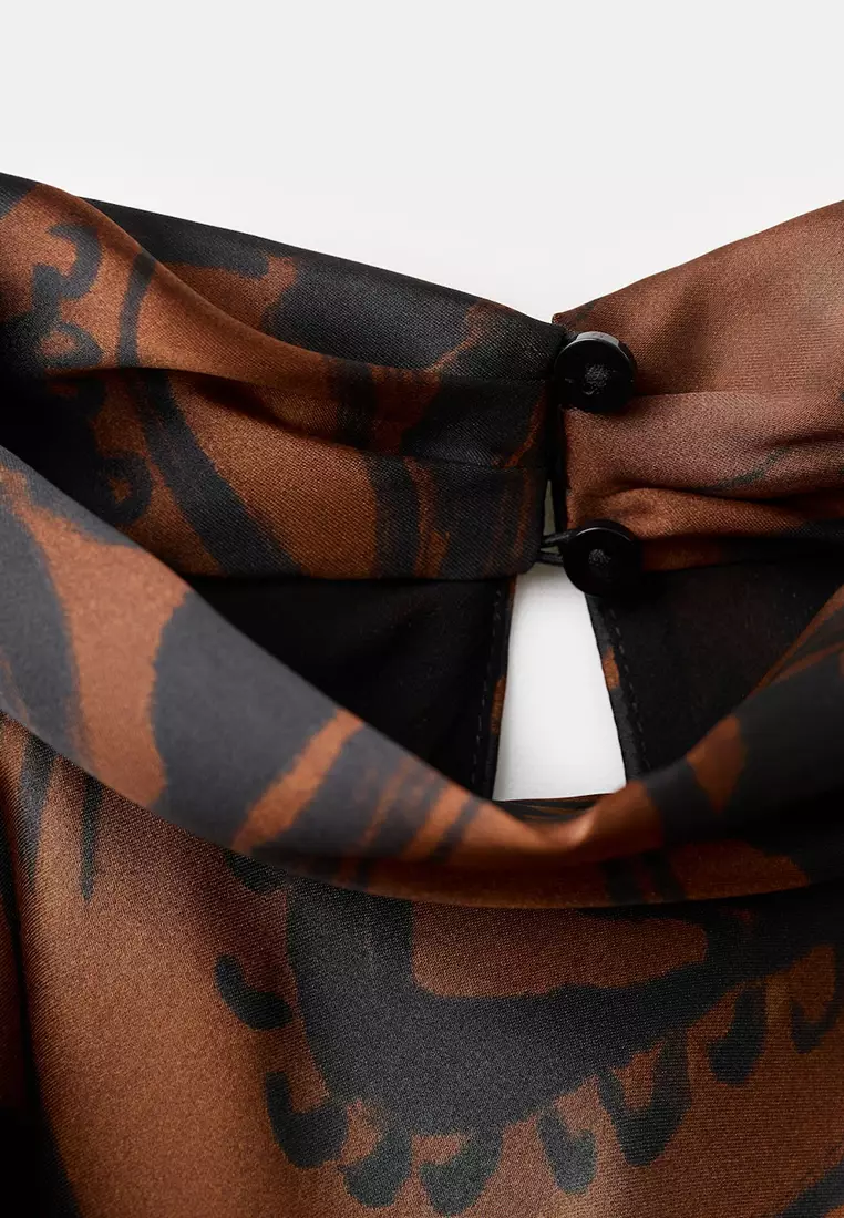 Paisley-Print Satin Dress
