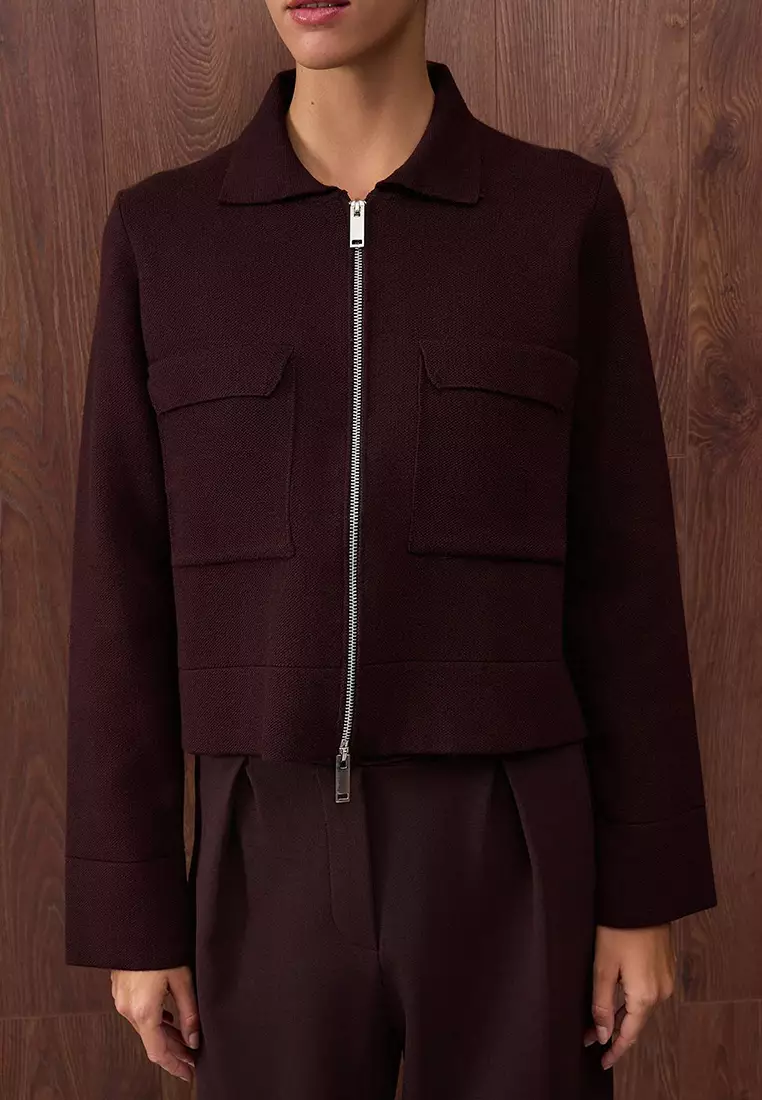 Special Collection Brown Cotton Blend Polo Collar Pocket Detailed Knitwear Cardigan