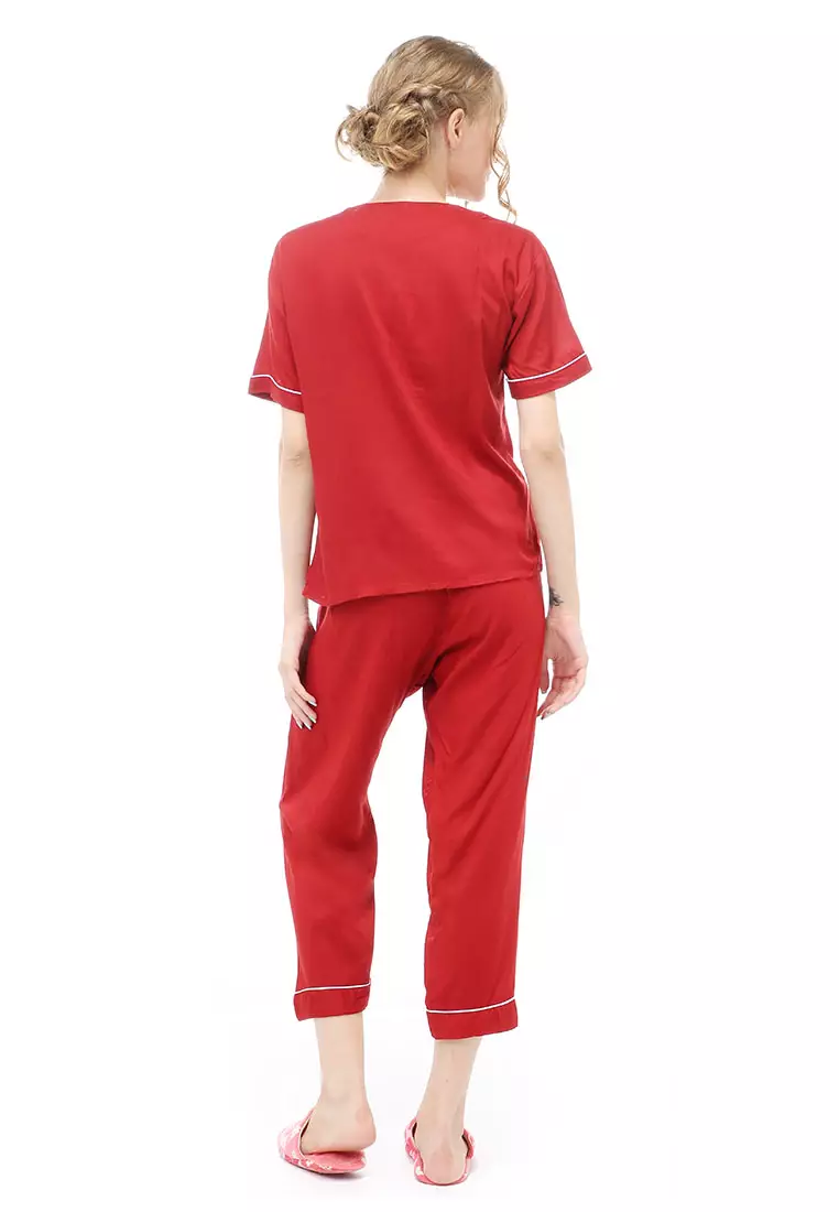 Vance Piyama Setelan Baju Tidur Wanita Lengan Pendek Material Rayon ORIGINAL - Red