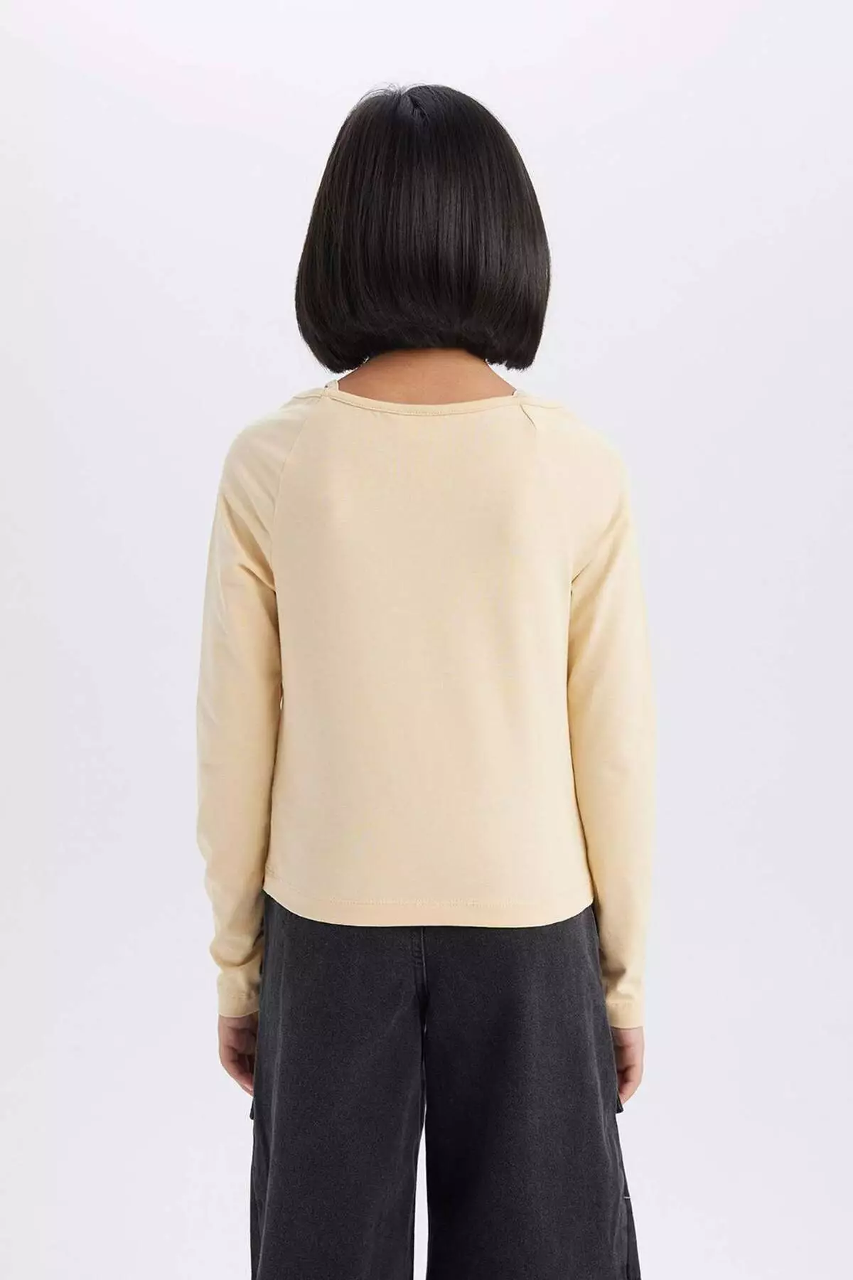 Girls Slim Fit Slim Fit Lapel Printed Ribbed Camisole Long Sleeve T-Shirt D9237A825Sp