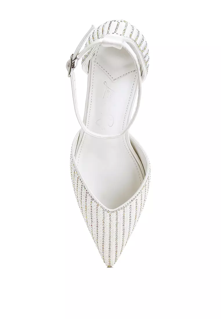 Pearls & Sequins Embellished Stiletto Sandals in White