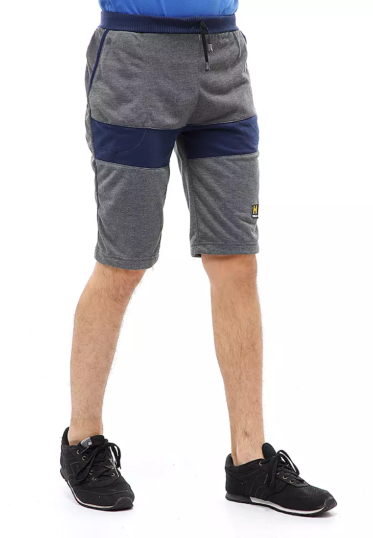Rishham Short Pants Celana Pendek Pria Kombinasi Material Baby Terry ORIGINAL - Dark Gray