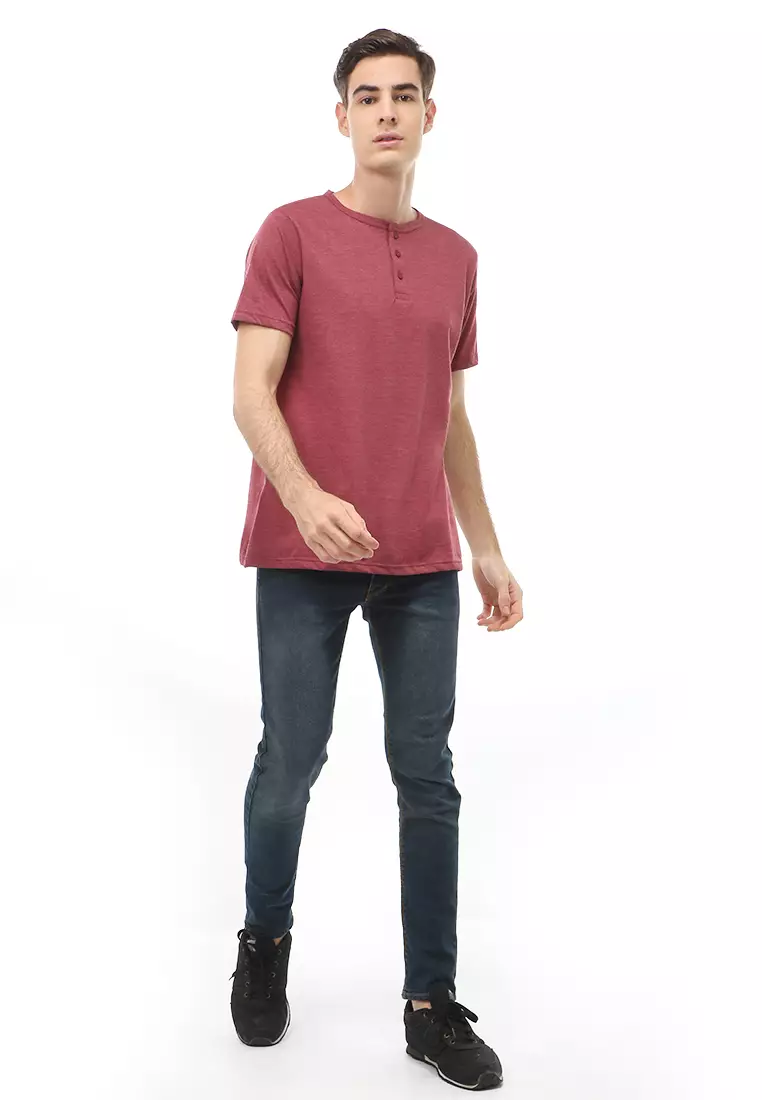 Jack T-Shirt Atasan Kasual Kaos Polos Pria Model Kancing Lengan Pendek Material Cotton ORIGINAL - Maroon