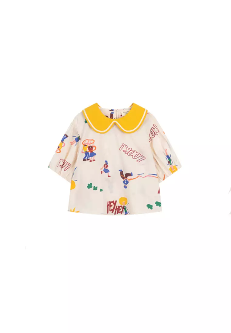 Allover Graphic Print Top With Detachable Collar