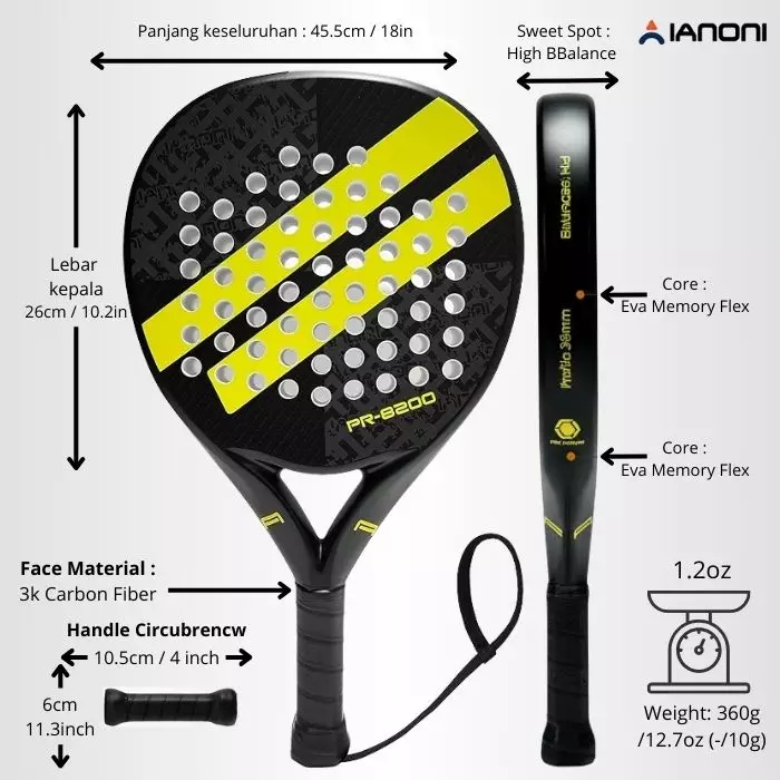 Raket Padel Carbon Ianoni PR8200 Yellow GRATIS tas