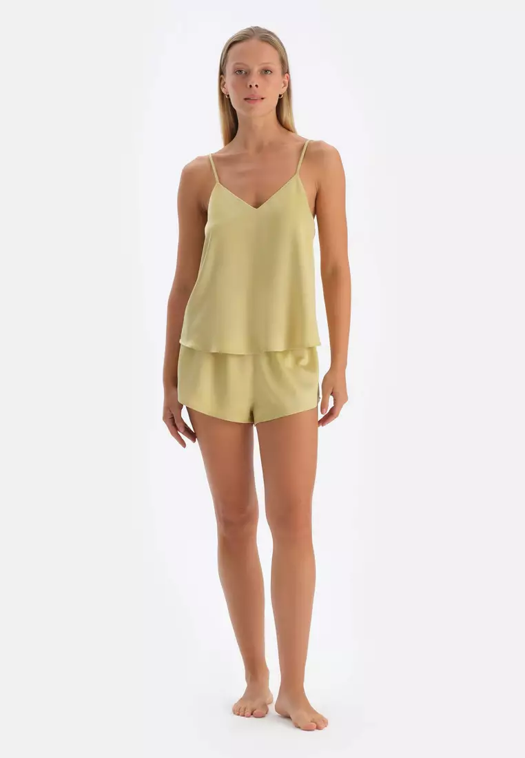 Oil Green Camisole, V-Neck, Regular, Strappy Sleepwear for Women