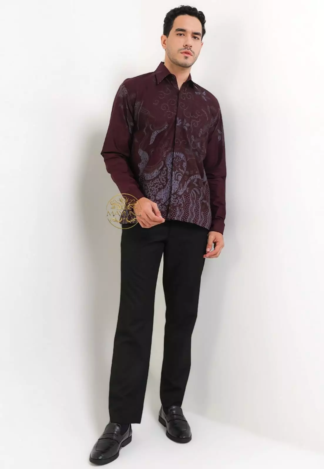 Reksa Burgundy Kemeja Batik Pria Premium Lengan Panjang NLN