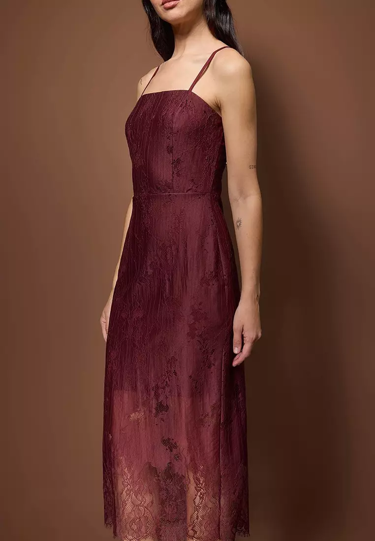 Plum Bodycon Lace Midi Lined Cocktail Dress Tpraw26El98