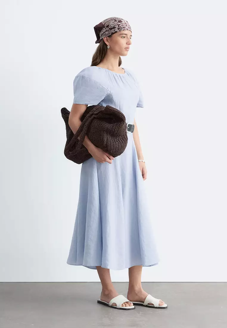 Flared Linen Midi Dress