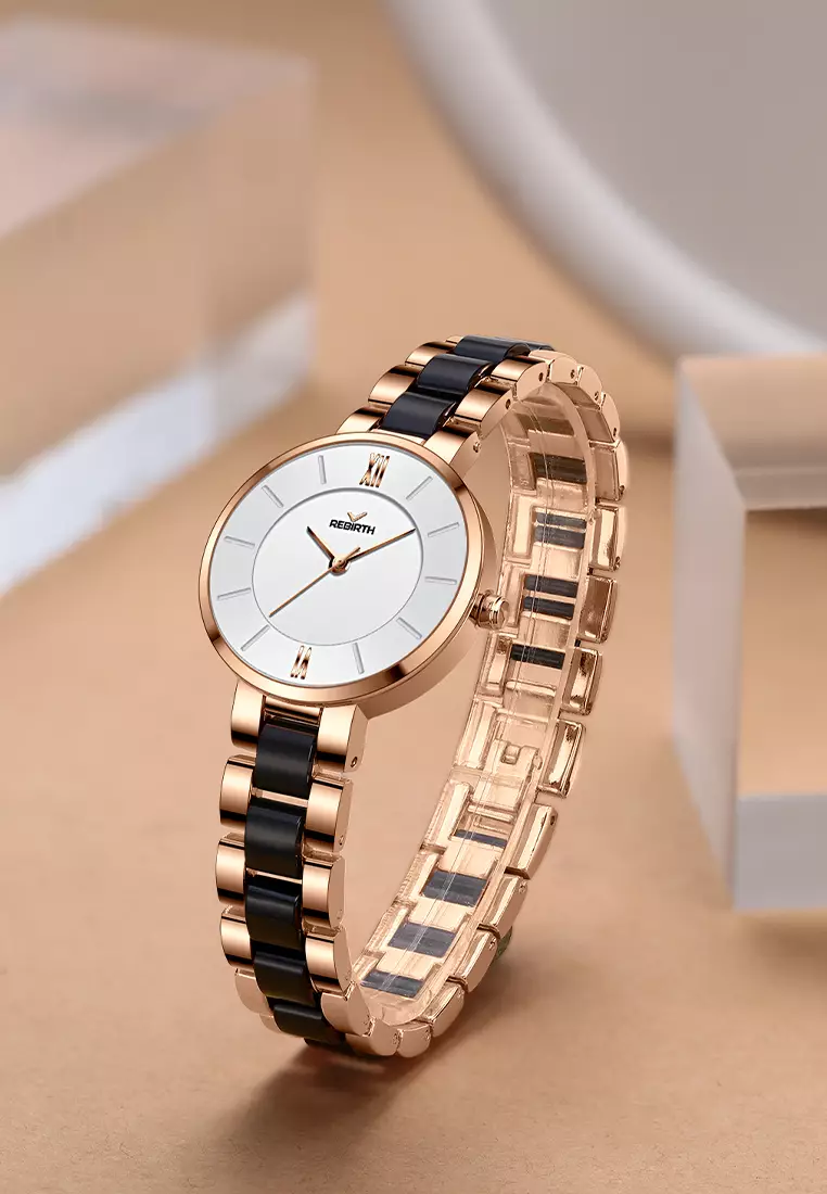 Jam Tangan Wanita Anti Air Original Korea Elegan Kuarsa Tali Keramik Jam Tangan Cewek blackwhite