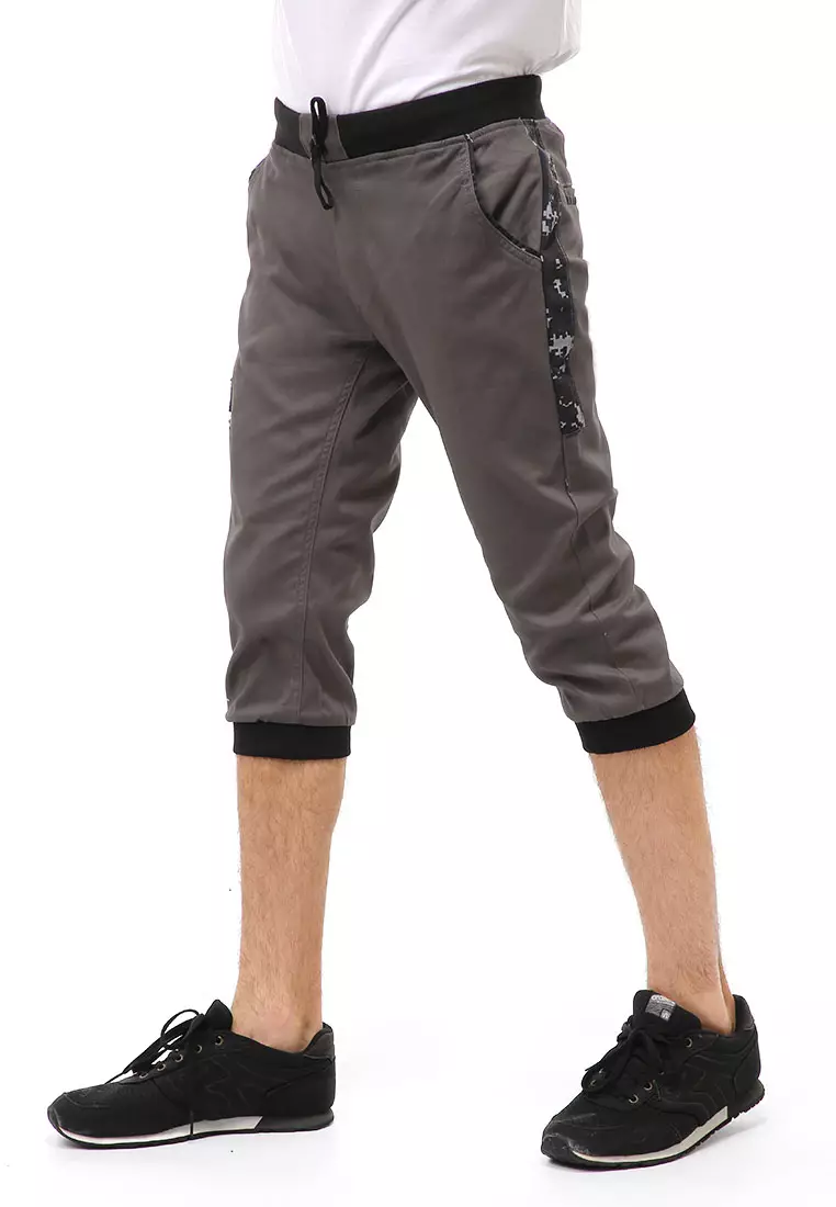 Rishham Short Pants Celana Jogger Pendek Pria List Camouflage Material Canvas Twill ORIGINAL - Gray