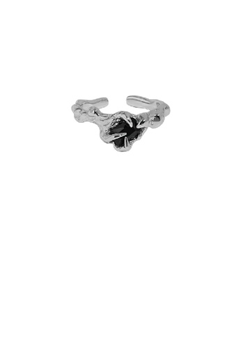 Glamorousky black 925 Sterling Silver Fashion Personality Irregular Geometric Adjustable Open Ring with Black Cubic Zirconia A3064AC5A6774DGS_1