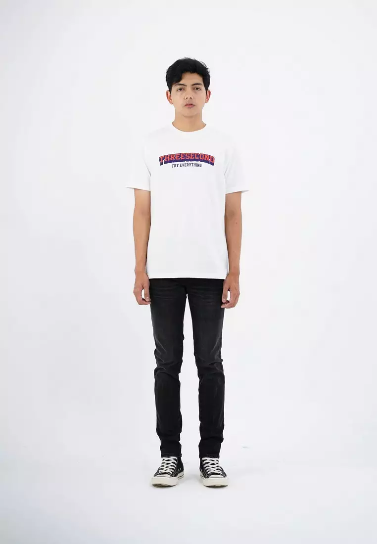 3Second Men's T-Shirt Short Sleeve Regular Fit Cotton Logo Script Meeko C760125