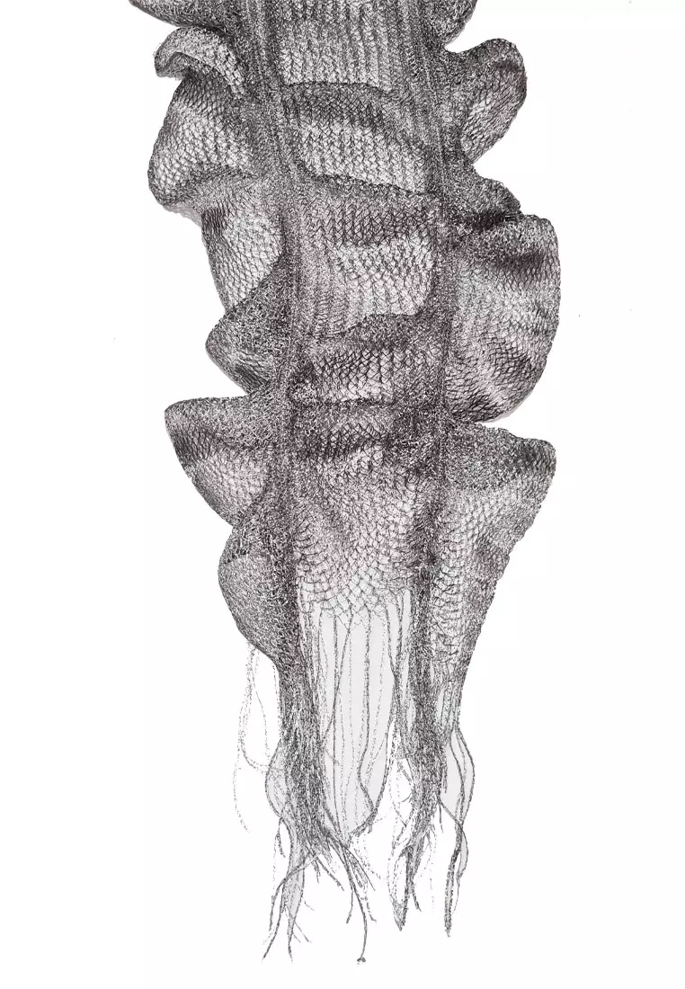 Crochet Frilled Scarf Metallic Grey