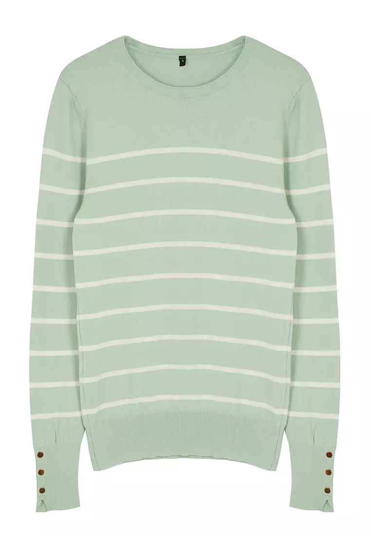 Mint Mercerized Look Premium Yarn / Special Yarn Striped Knitwear Sweater TWOAW23KZ01693