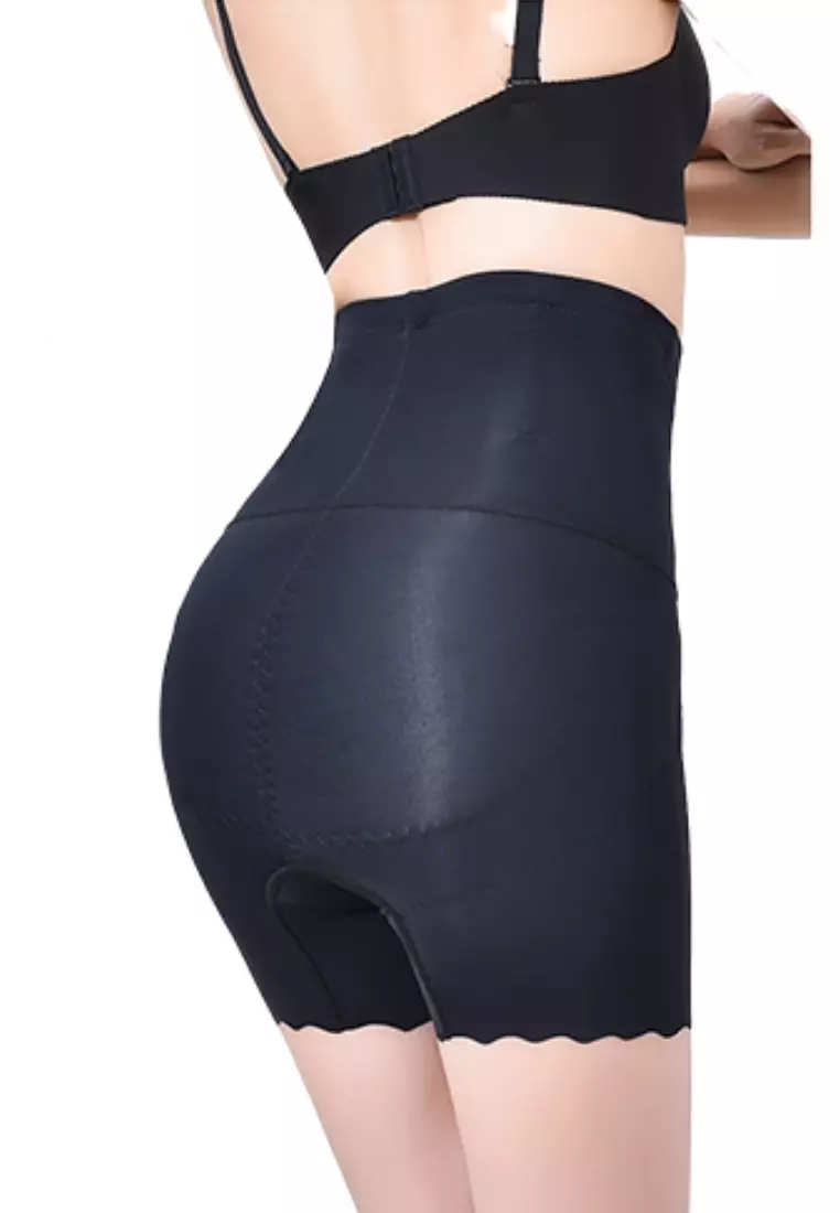 Premium Jazlyn High-Waisted Ice-Silk Contour Shaping & Lifting Girdle Shorts Scallop Hem in Black