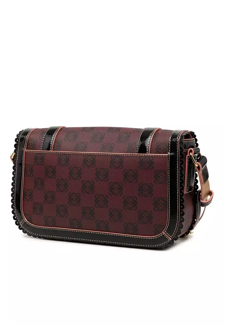 Pre-Loved Loewe Sequin Trimmed Anagram Pvc Coated Canvas Double Buckle Flap Shoulder Bag