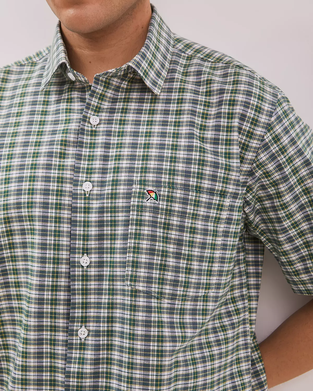 MEN'S GREEN PLAID SHORT SLEEVE SHIRT