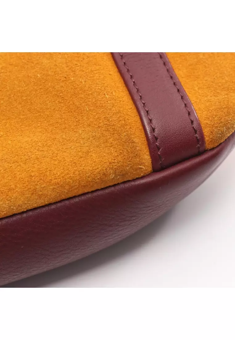 Pre-Loved LOEWE Anagram Shoulder bag tote bag suede leather Orange yellow Bordeaux