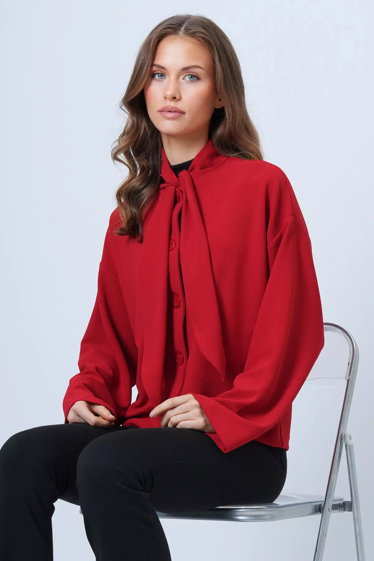 Red Scarf Detailed Buttoned Jacket Alc-X14669