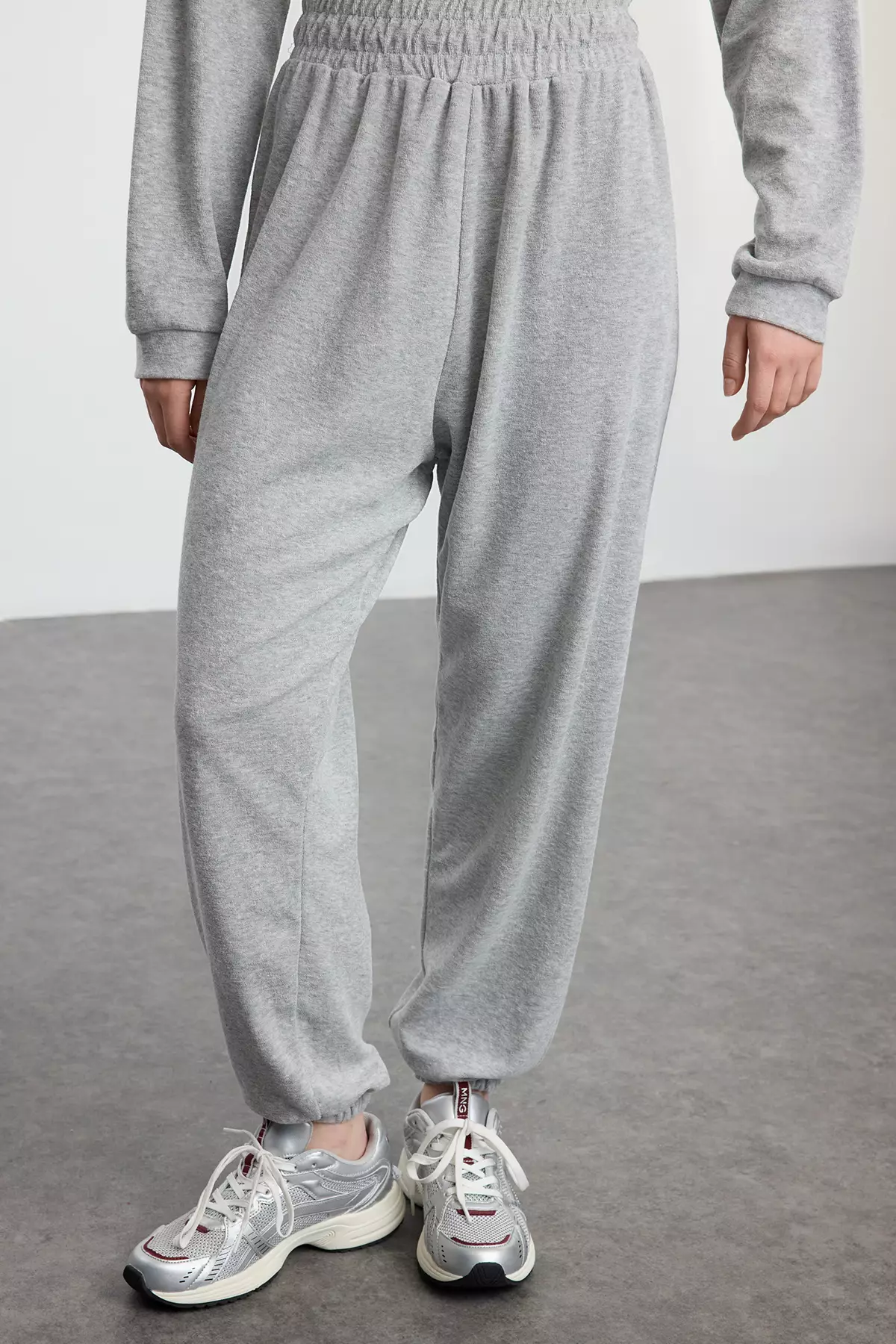 Relaxed Gray Melange Towel Knitted Tracksuit Set