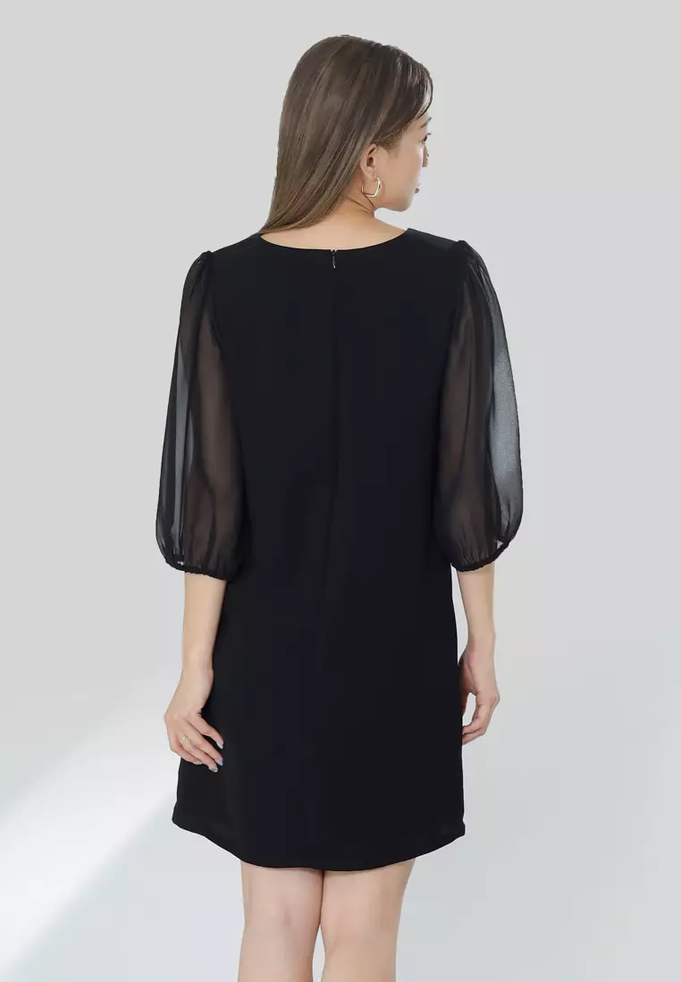 Chiffon sleeve black shift dress outlet