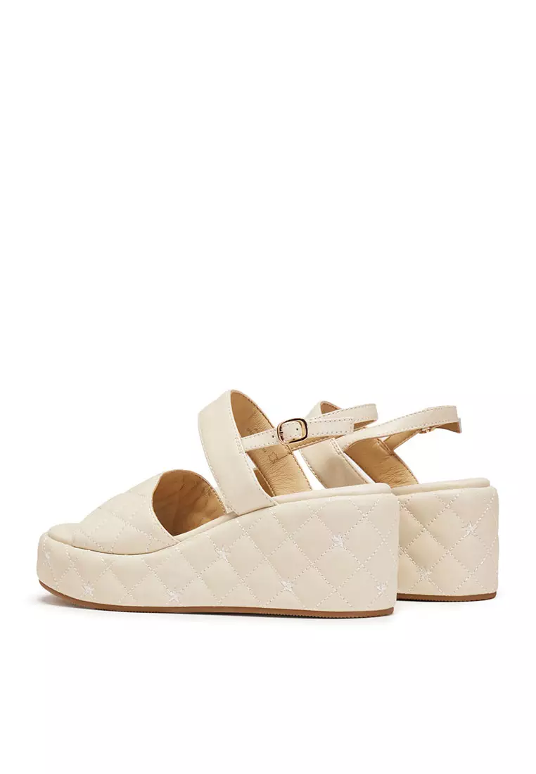 Staccato Platforms Leather Wedge Ankle-Strap Sandals - Beige (A609-1-BEI)