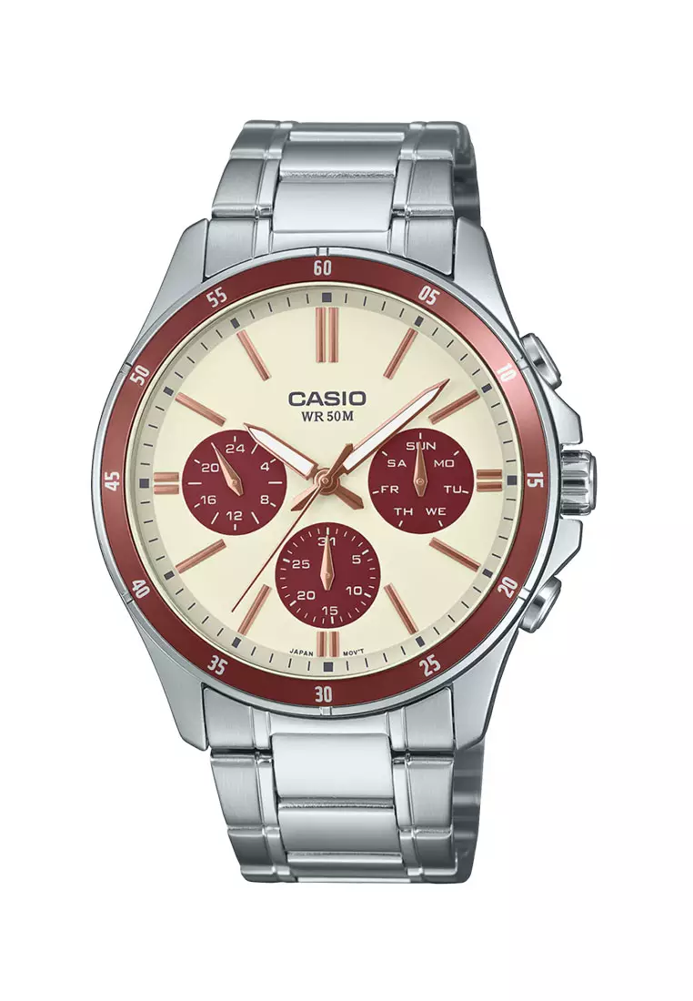 Casio Jam Tangan Pria - Silver Brown Ivory - Stainless Steel - MTP-1374D-5A2VDF