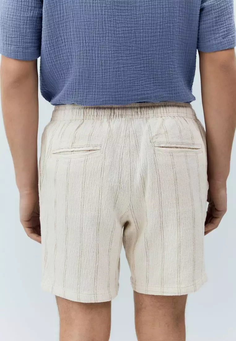 100% Cotton Textured Stripe Drawstring Waist 100% Cotton Shorts