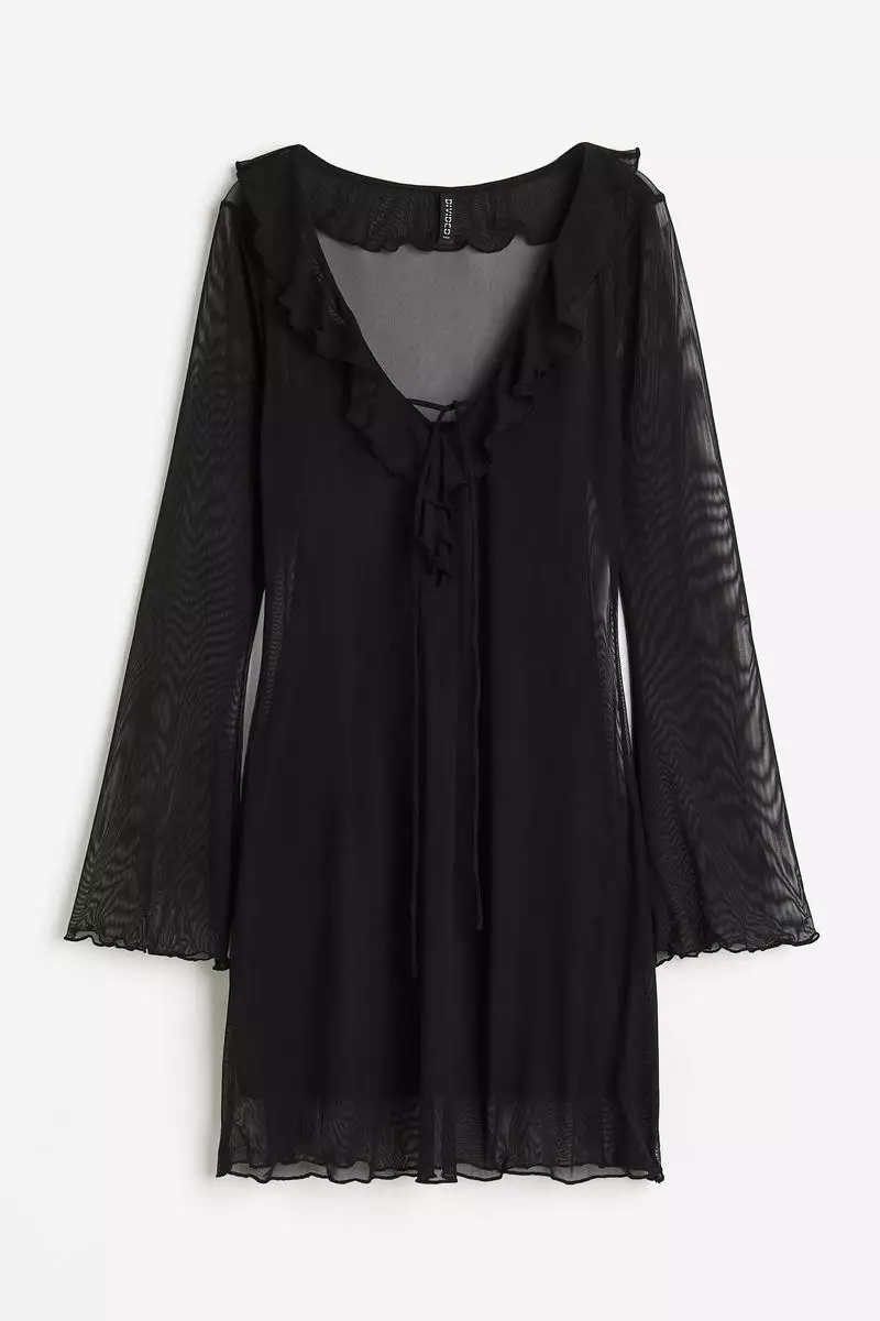 Flounce-trimmed mesh dress