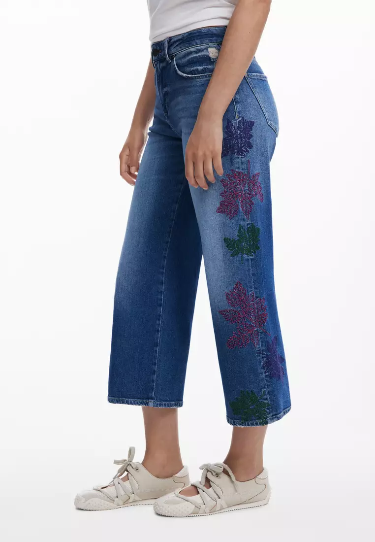 Embroidered culotte jeans