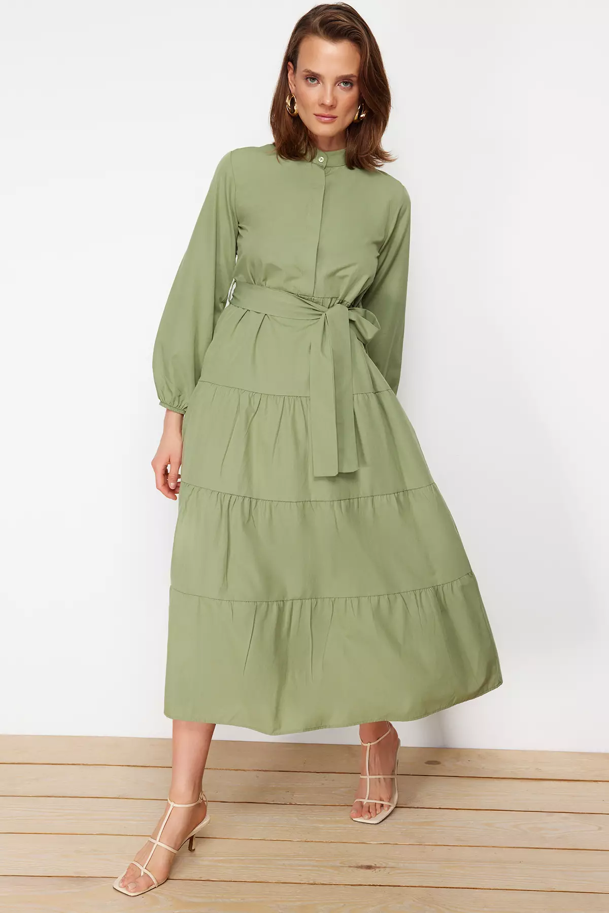 Khaki Belted Maxi Dress