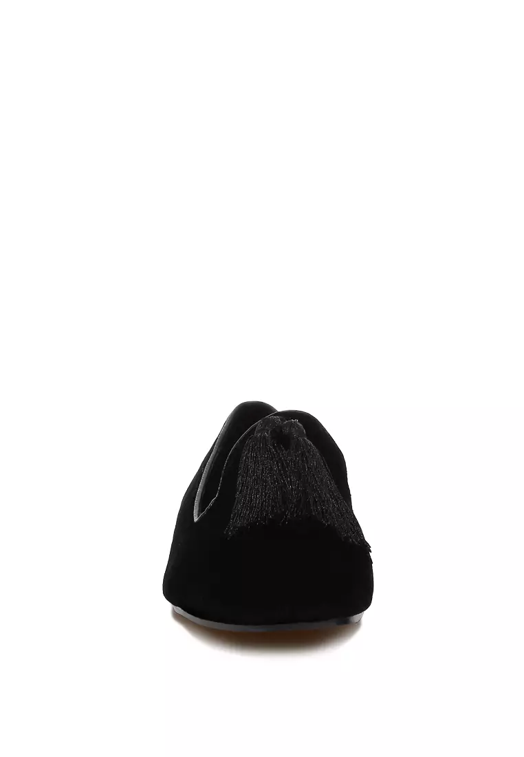 Iconic Tassel Detail Velvet Loafers in Black